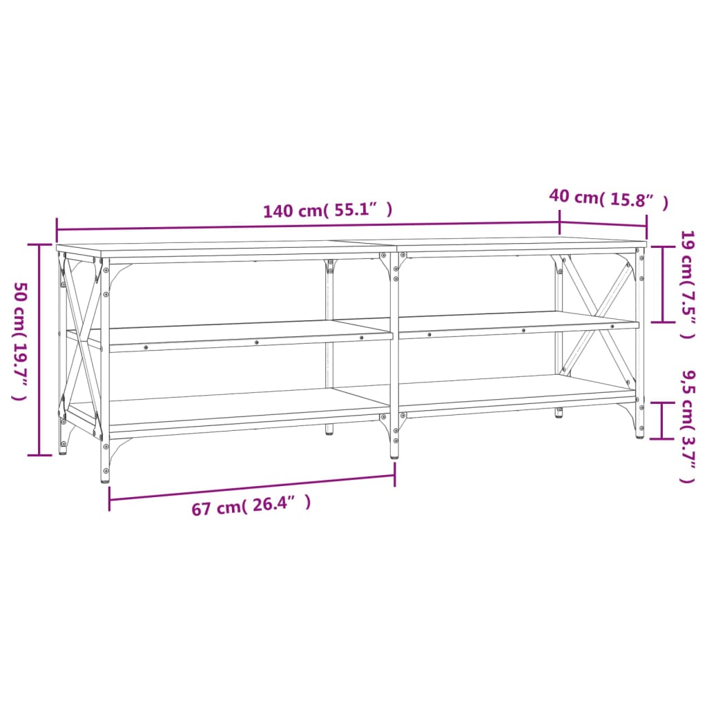 vidaXL TV Cabinet Black 140x40x50 cm Engineered Wood