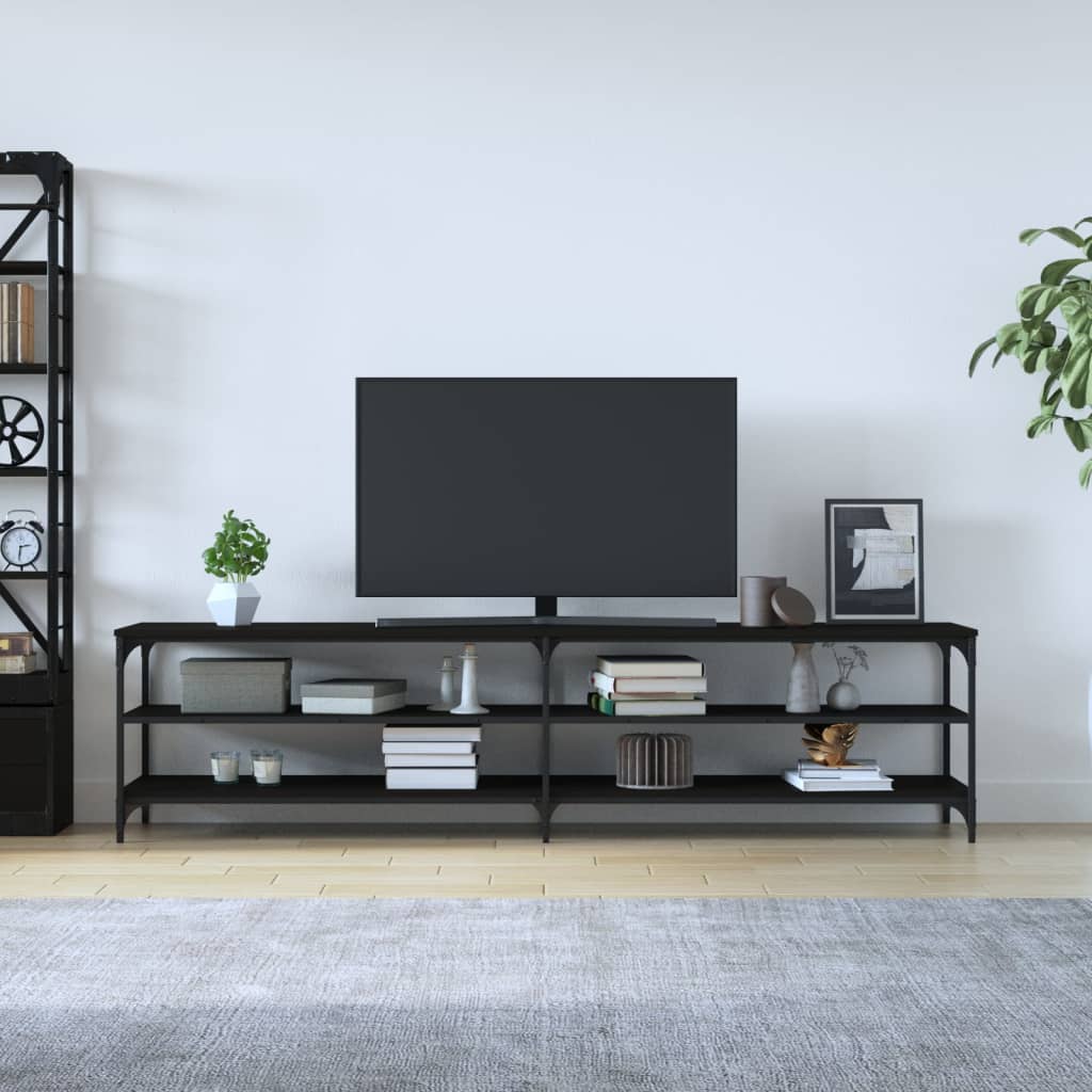 vidaXL TV Cabinet Black 200x30x50 cm Engineered Wood and Metal