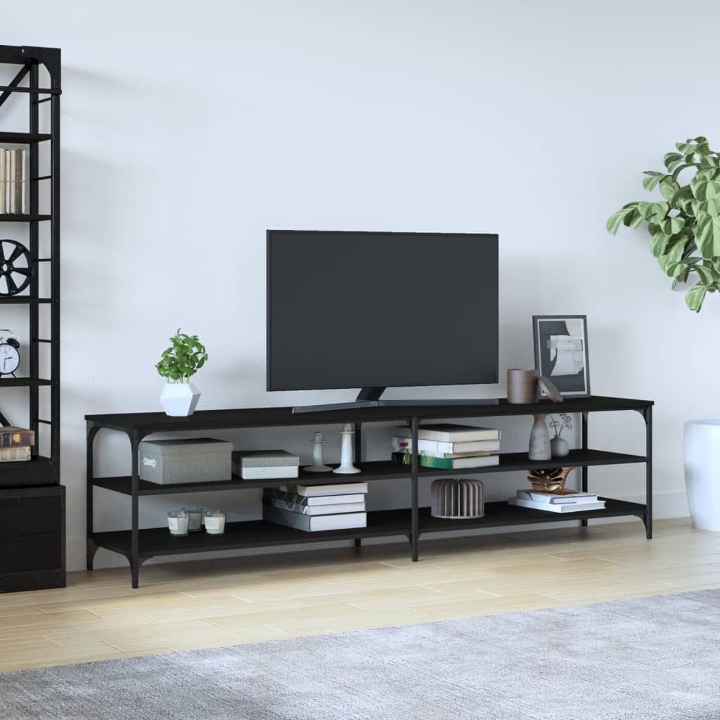 vidaXL TV Cabinet Black 200x30x50 cm Engineered Wood and Metal