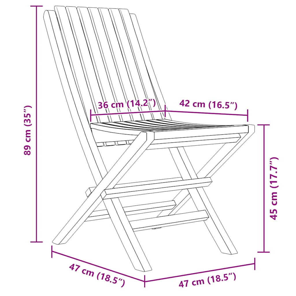 Folding Garden Chair | Set of 8 | Teak | Solid teak wood | Standard