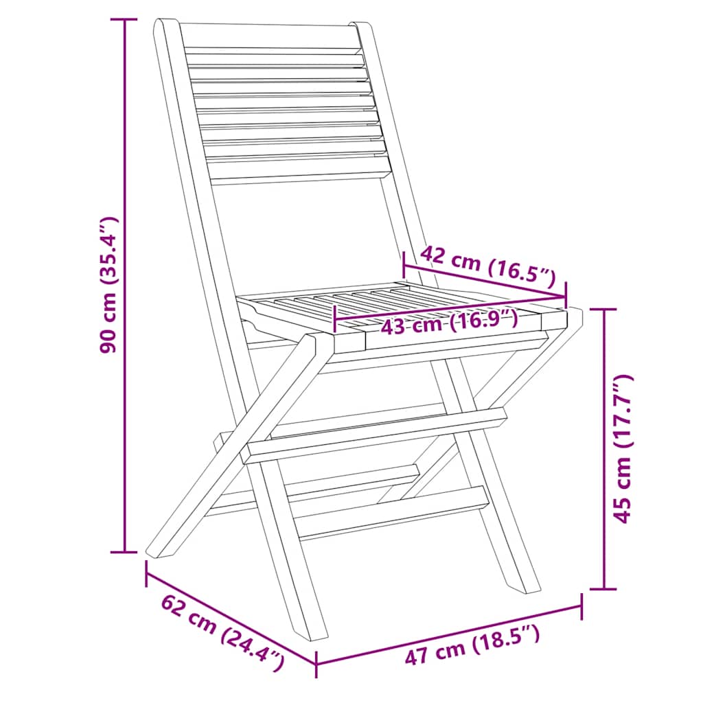 Folding Garden Chair | Set of 8 | Natural Teak | Solid Teak Wood