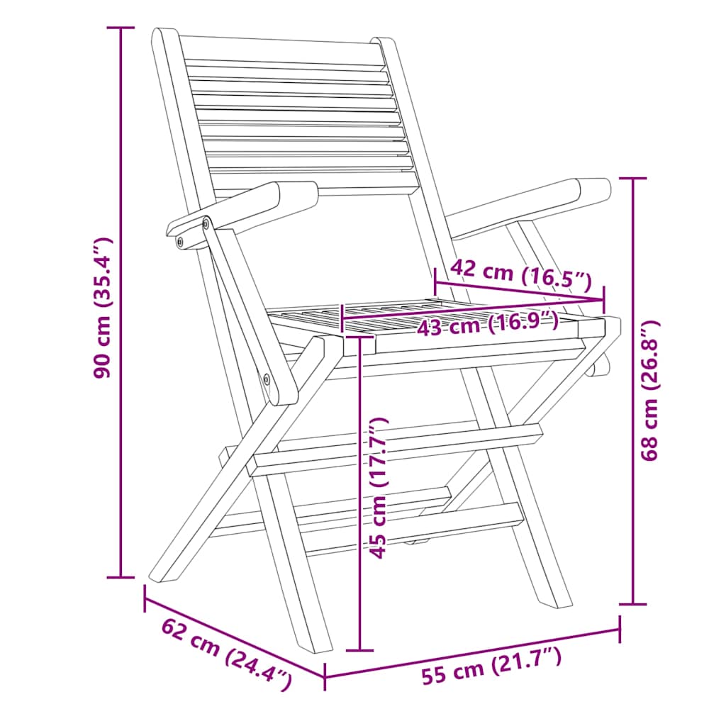 Folding Garden Chair | Set of 8 | Teak