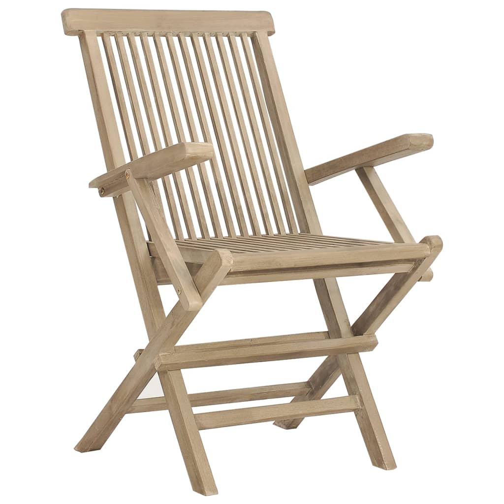 Folding Garden Chair | Set of 4 | Grey | Solid teak wood | Standard