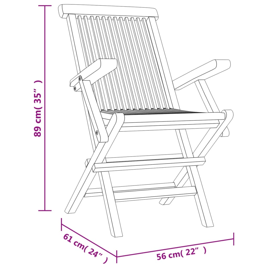 Folding Garden Chair | Set of 8 | Grey | Solid teak wood | Medium