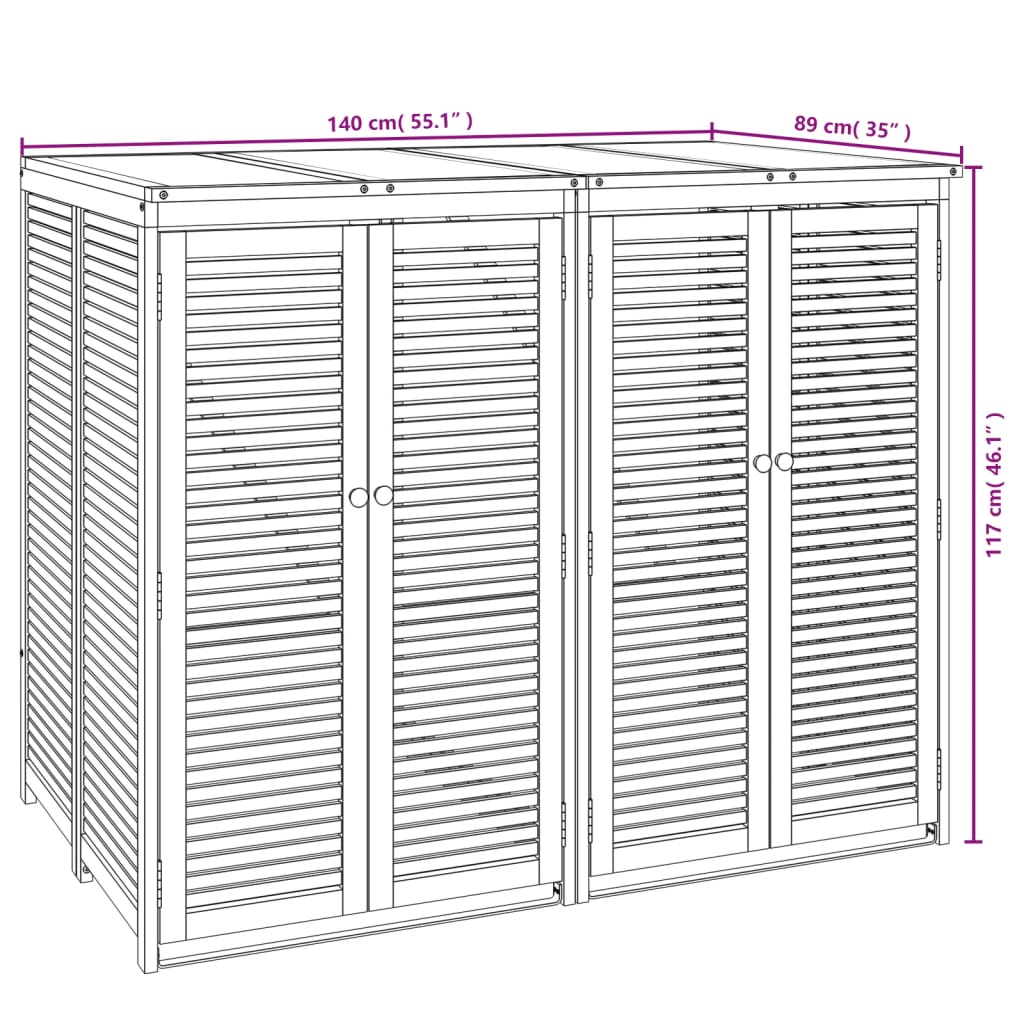 vidaXL Double Garbage Bin Shed 140x89x117 cm Solid Wood Acacia