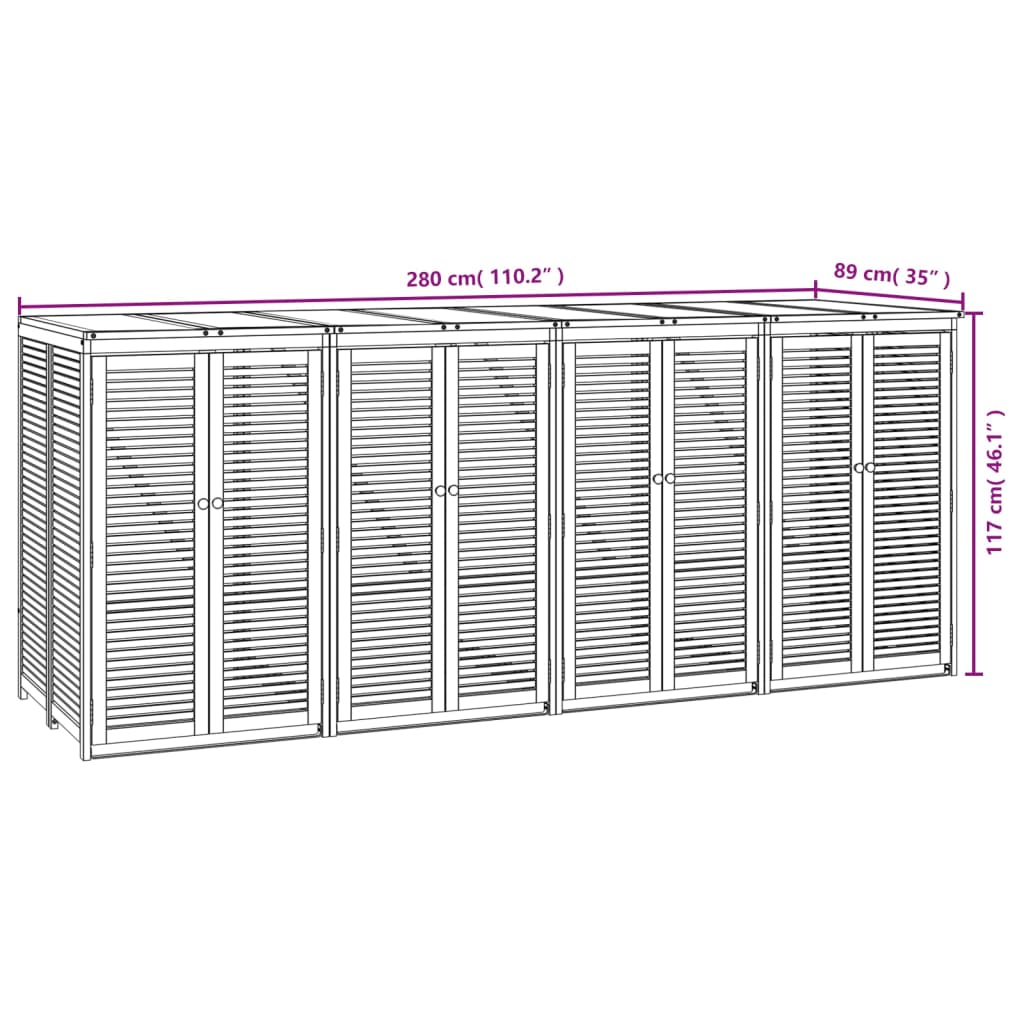 vidaXL Quadruple Garbage Bin Shed 280x89x117 cm Solid Wood Acacia