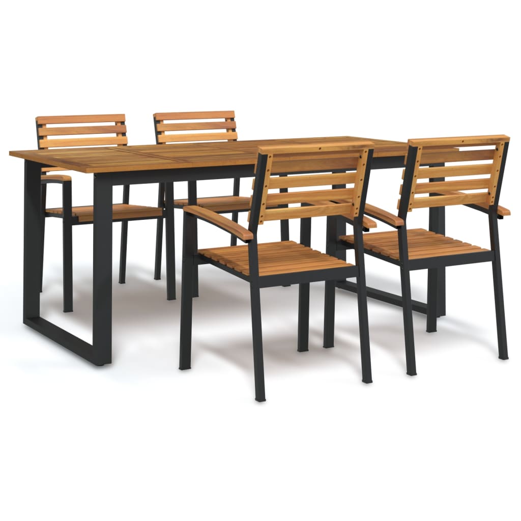 5 Piece Garden Dining Set Solid Wood Acacia and Metal
