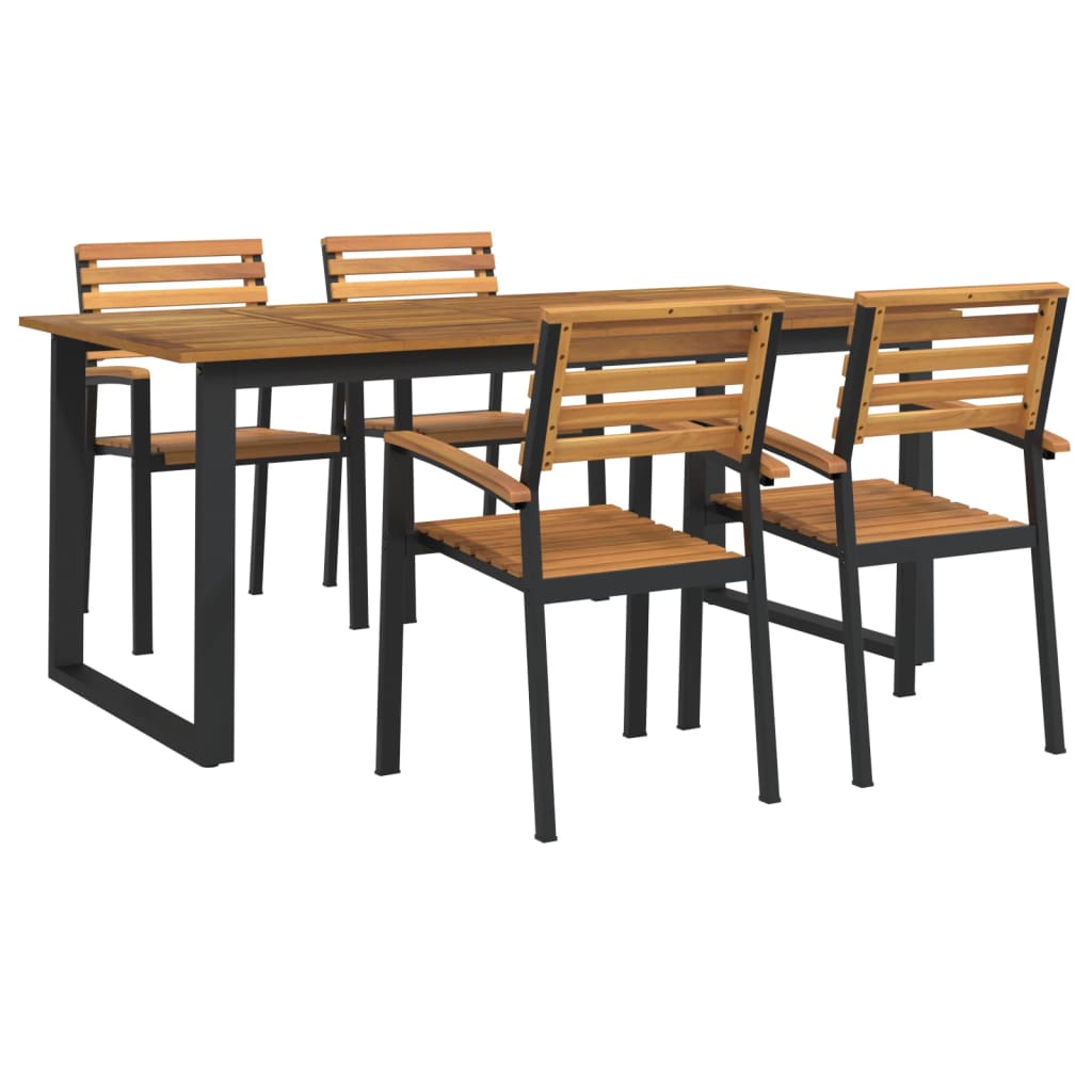 5 Piece Garden Dining Set Solid Wood Acacia and Metal