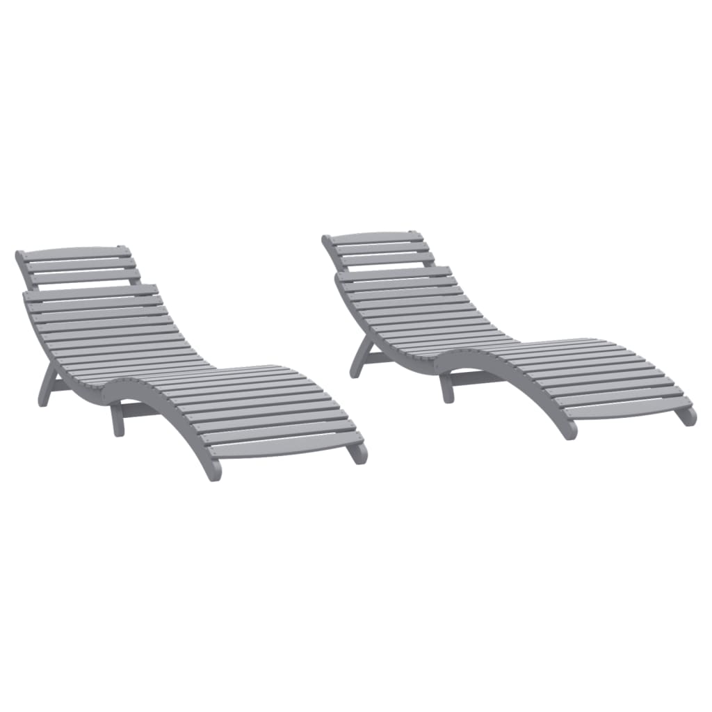 Sun Lounger |  Set of 2 | Grey | Solid acacia wood