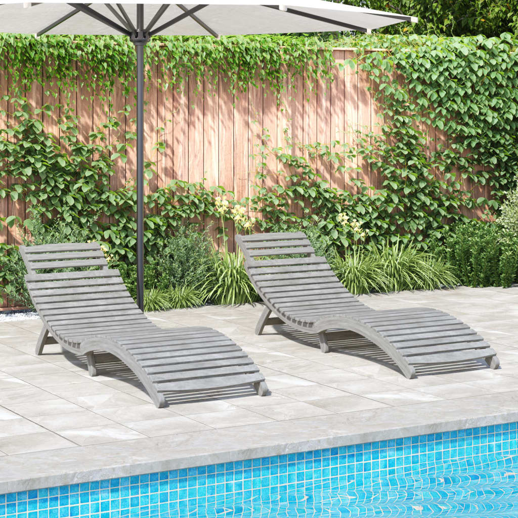Sun Lounger |  Set of 2 | Grey | Solid acacia wood