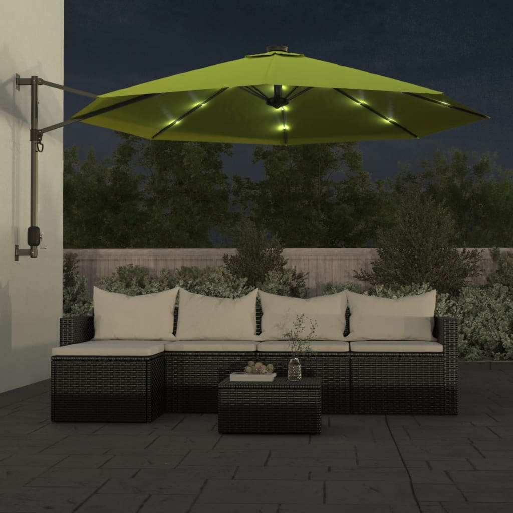 Wall-mounted Parasol with LEDs Apple Green 290cm