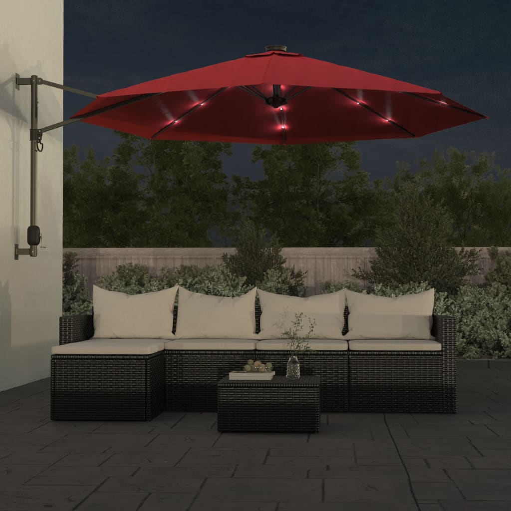 vidaXL Wall-mounted Parasol with LEDs Bright Red 290cm