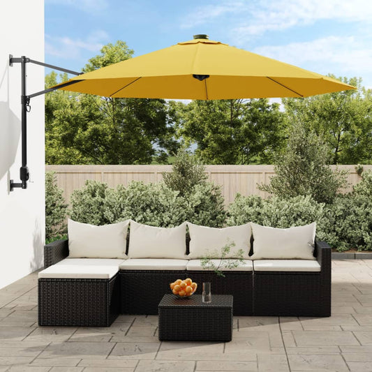 Wall-mounted Parasol with LEDs Yellow 290cm