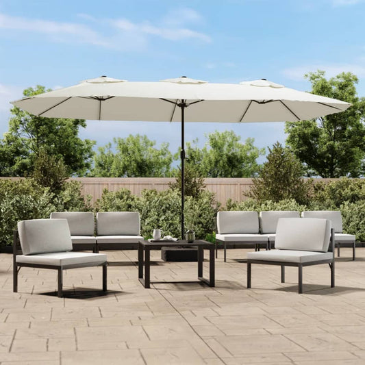 Double-Head Garden Parasol with LEDs Sand White 449x265 cm