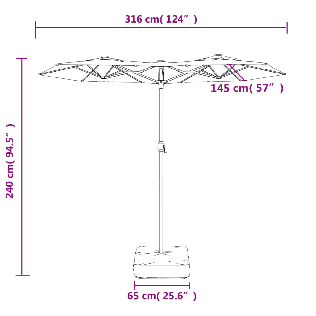 vidaXL Double-Head Garden Parasol Black 316x240 cm