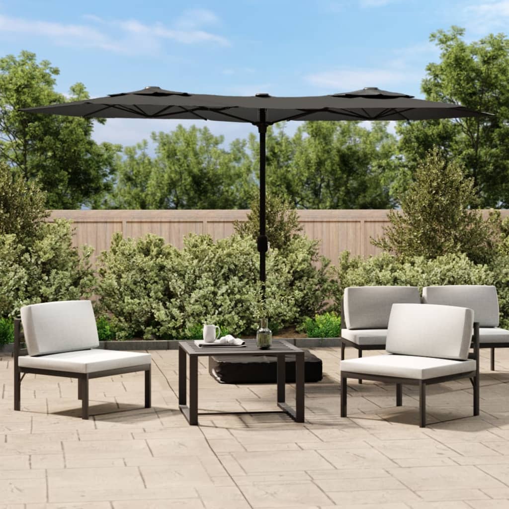 Double-Head Garden Parasol with LEDs Anthracite 316x145 cm