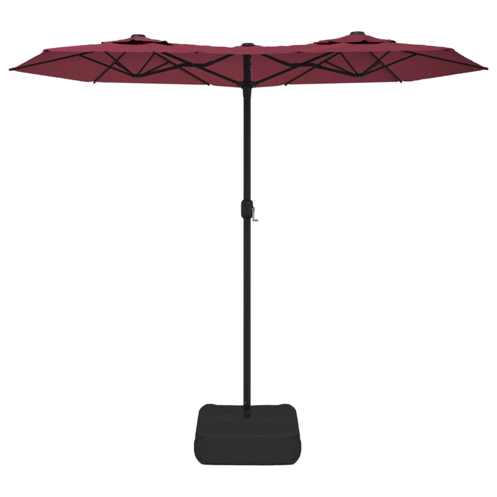 vidaXL Double-Head Garden Parasol with LEDs Bordeaux Red 316x240 cm