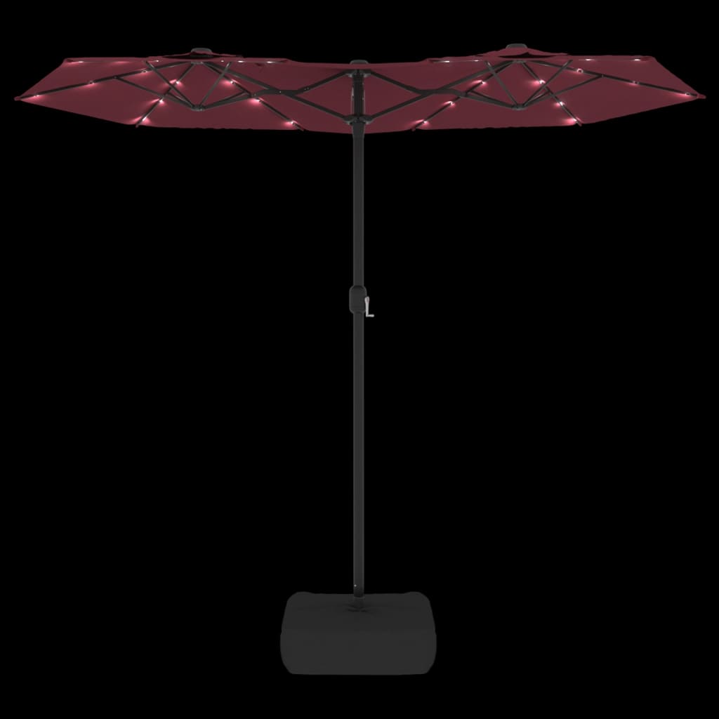 vidaXL Double-Head Garden Parasol with LEDs Bordeaux Red 316x240 cm