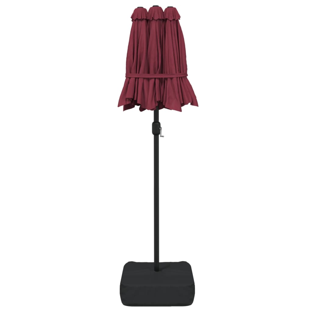 vidaXL Double-Head Garden Parasol with LEDs Bordeaux Red 316x240 cm