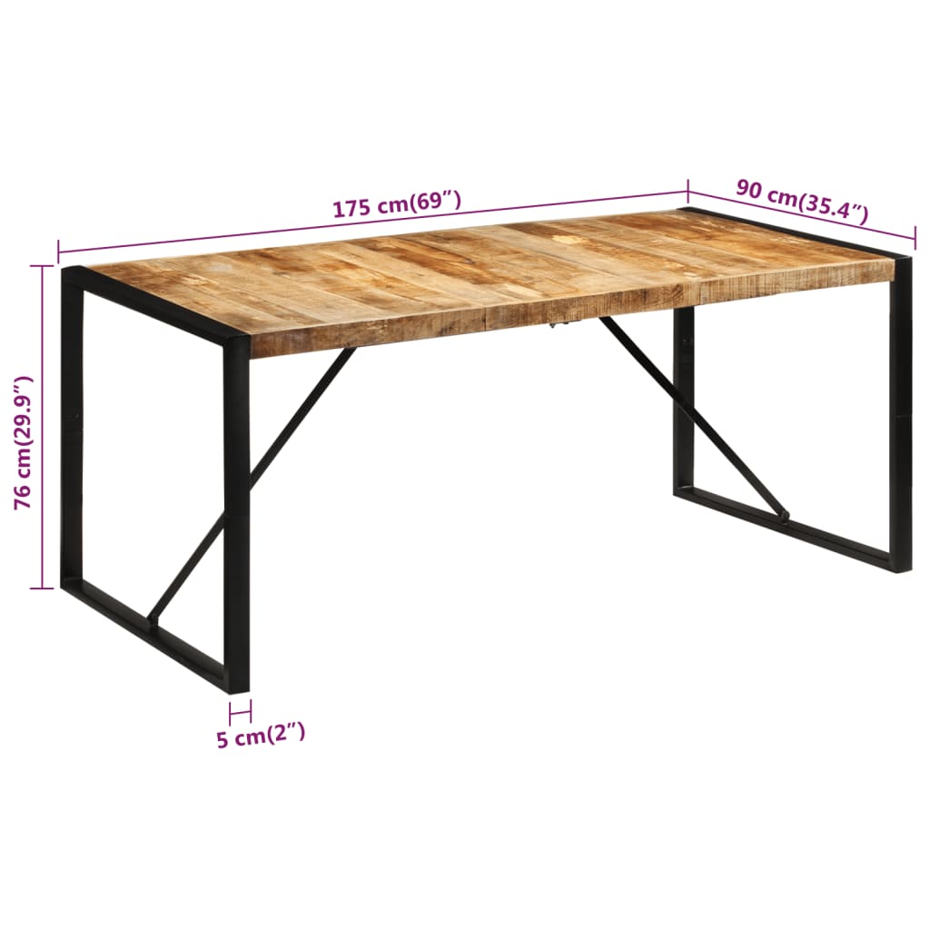 vidaXL Dining Table 175x90x76 cm Solid Rough Wood Mango