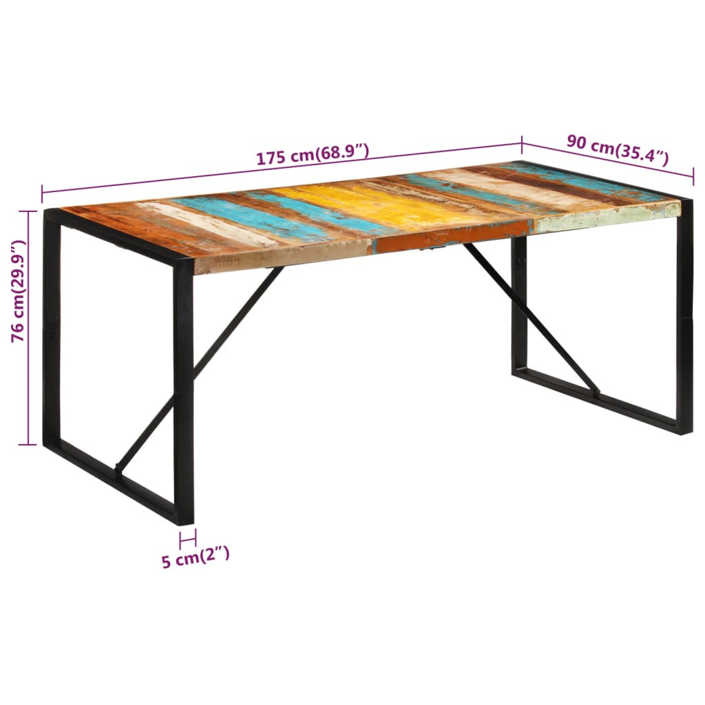 vidaXL Dining Table 175x90x76 cm Solid Wood Reclaimed