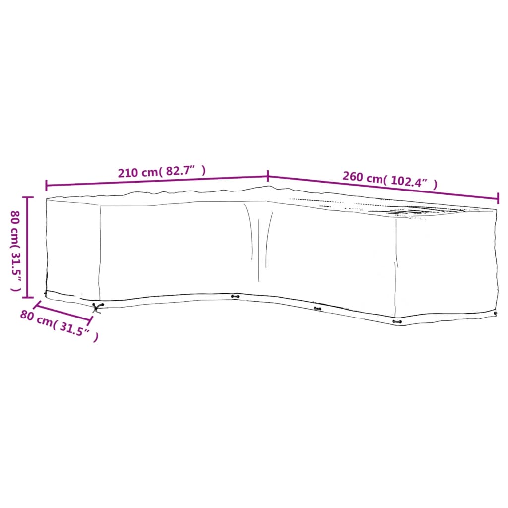 L-Shaped Garden Furniture Cover 16 Eyelets 210x260x80 cm