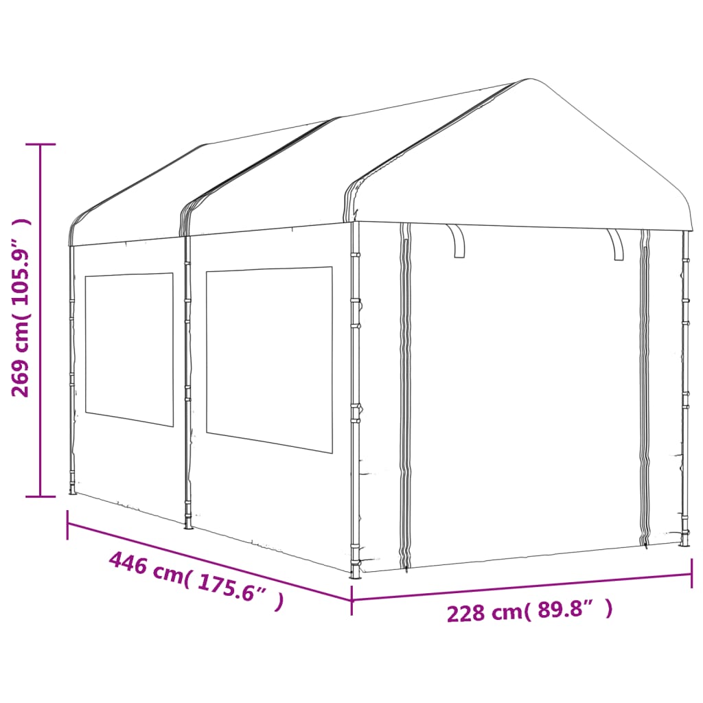 vidaXL Gazebo with Roof White 4.46x2.28x2.69 m Polyethylene