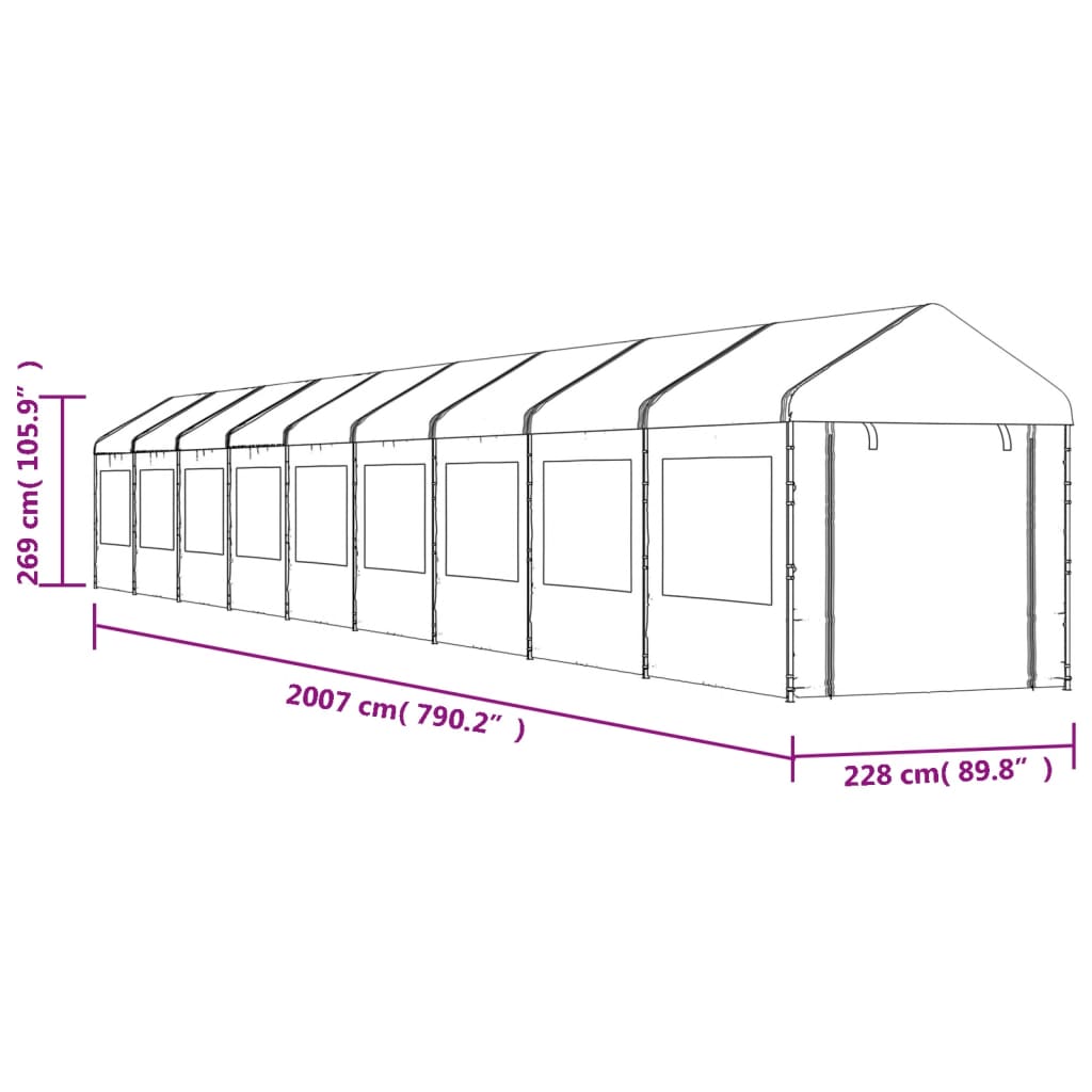 vidaXL Gazebo with Roof White 20.07x2.28x2.69 m Polyethylene