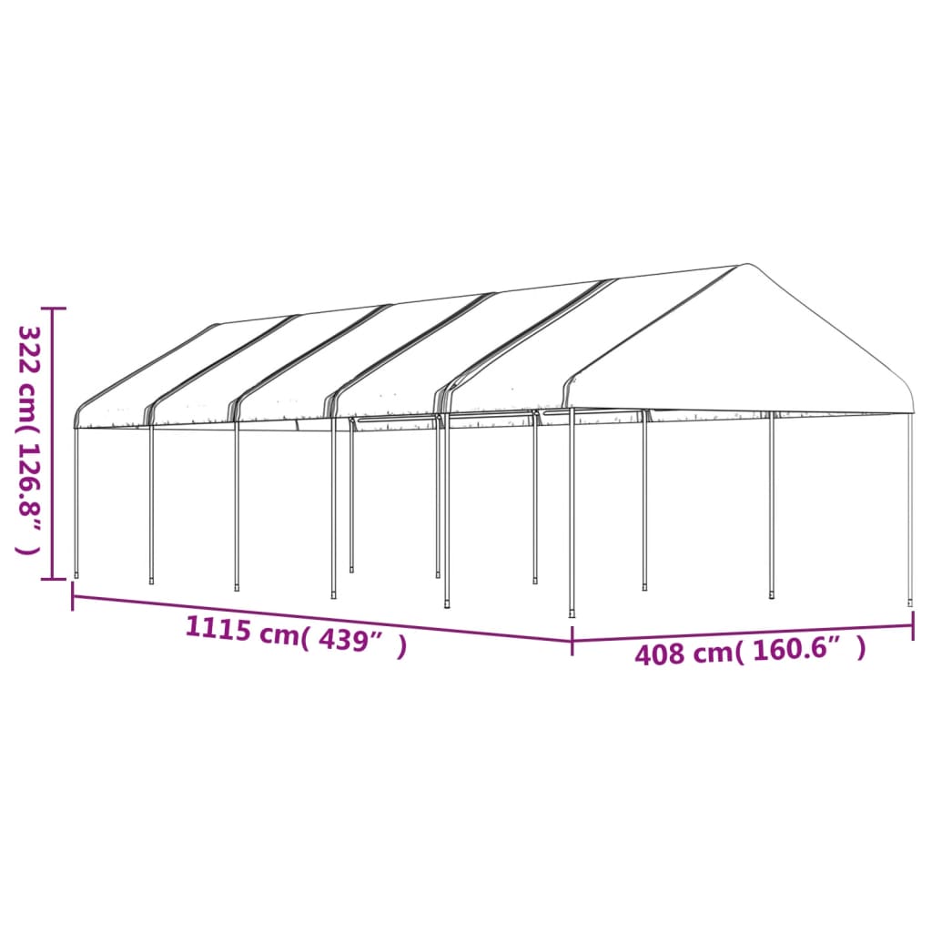 vidaXL Gazebo with Roof White 11.15x4.08x3.22 m Polyethylene