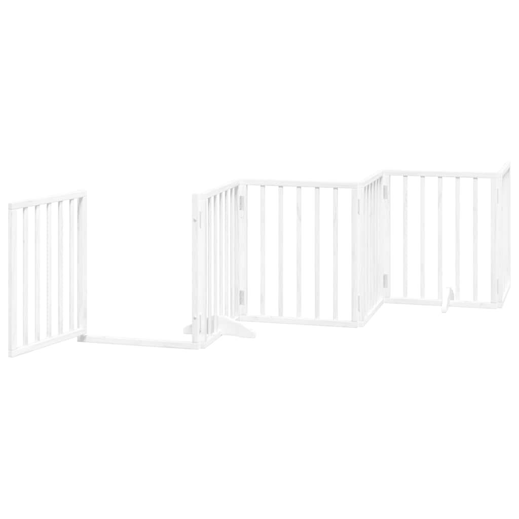 Dog Gate with Door Foldable 9 Panels White 450 cm Poplar Wood