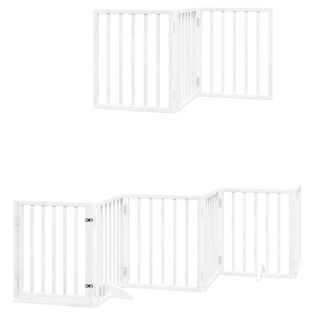 Dog Gate with Door Foldable 15 Panels White 750 cm Poplar Wood