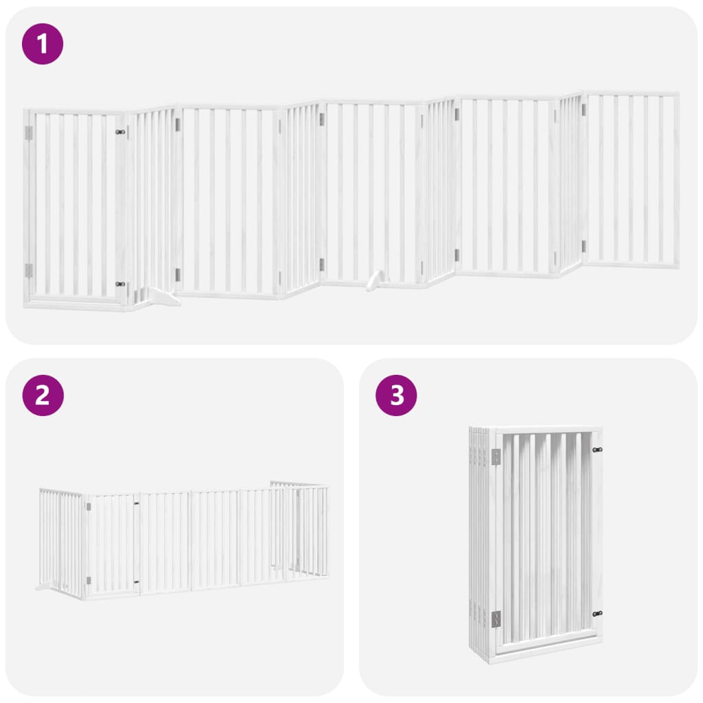 vidaXL Dog Gate with Door Foldable 9 Panels White 450 cm Poplar Wood