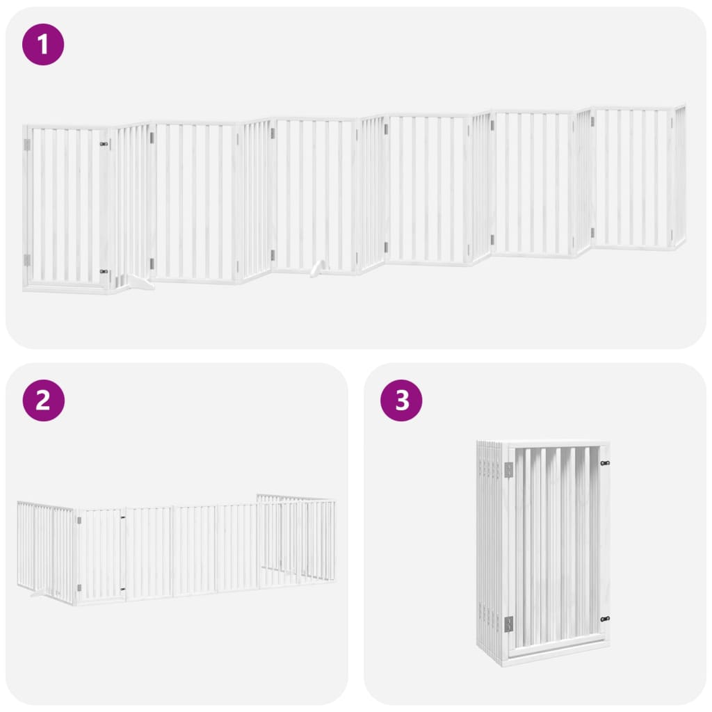 vidaXL Dog Gate with Door Foldable 12 Panels White 600 cm Poplar Wood