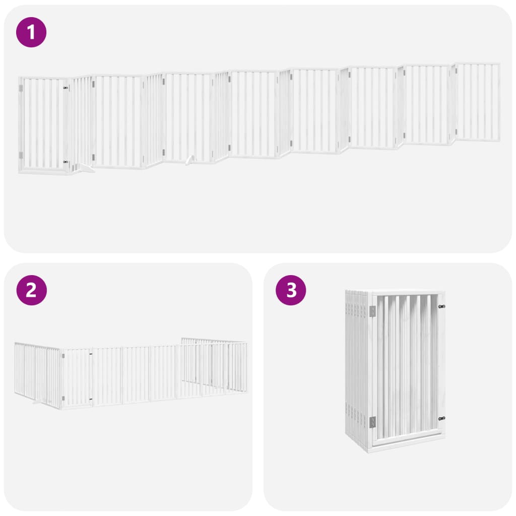 vidaXL Dog Gate with Door Foldable 15 Panels White 750 cm Poplar Wood