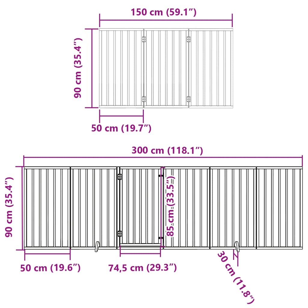 vidaXL Dog Gate with Door Foldable 15 Panels White 750 cm Poplar Wood