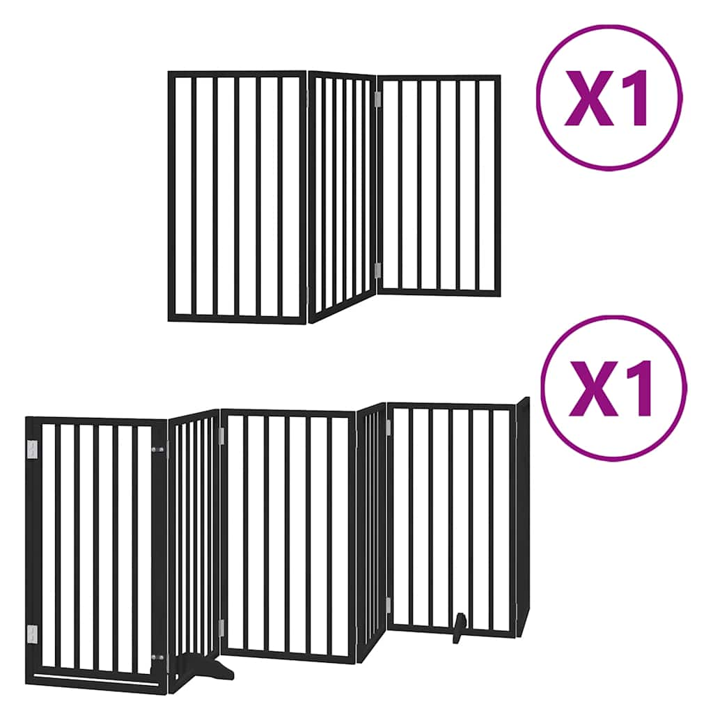 vidaXL Dog Gate with Door Foldable 9 Panels Black 450 cm Poplar Wood