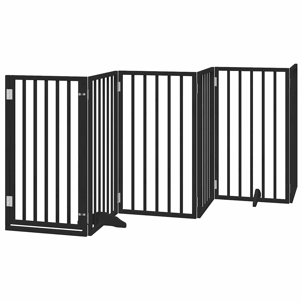 Dog Gate with Door Foldable 9 Panels Black 450 cm Poplar Wood