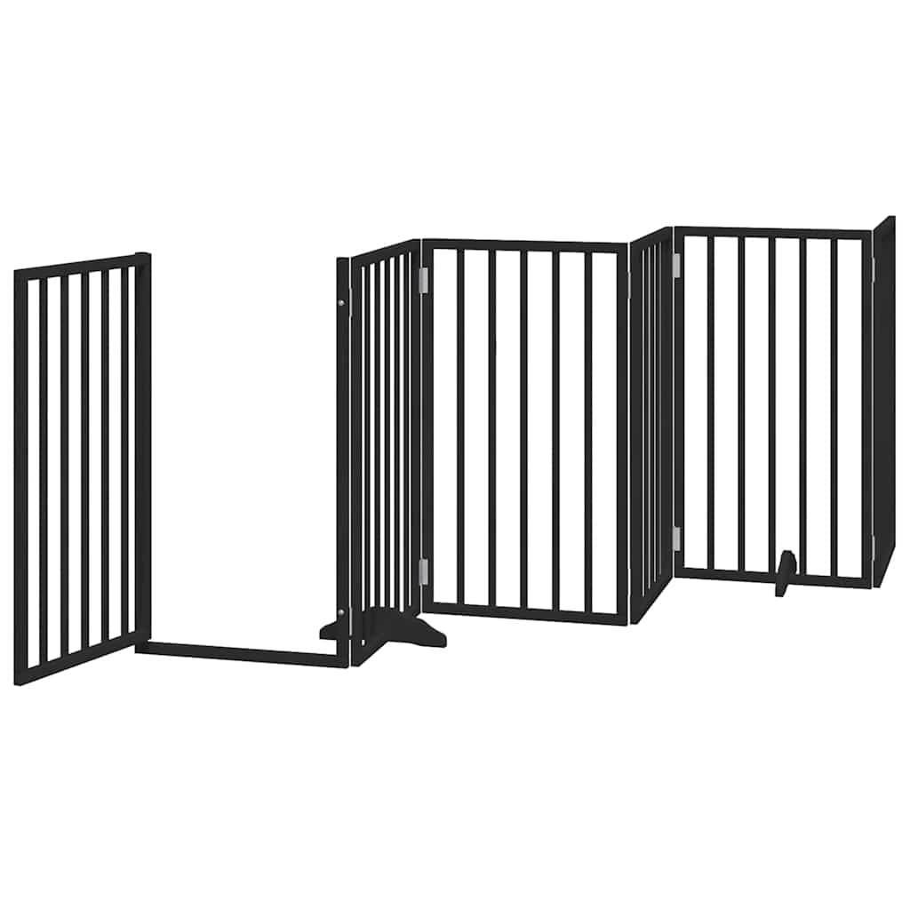 Dog Gate with Door Foldable 9 Panels Black 450 cm Poplar Wood