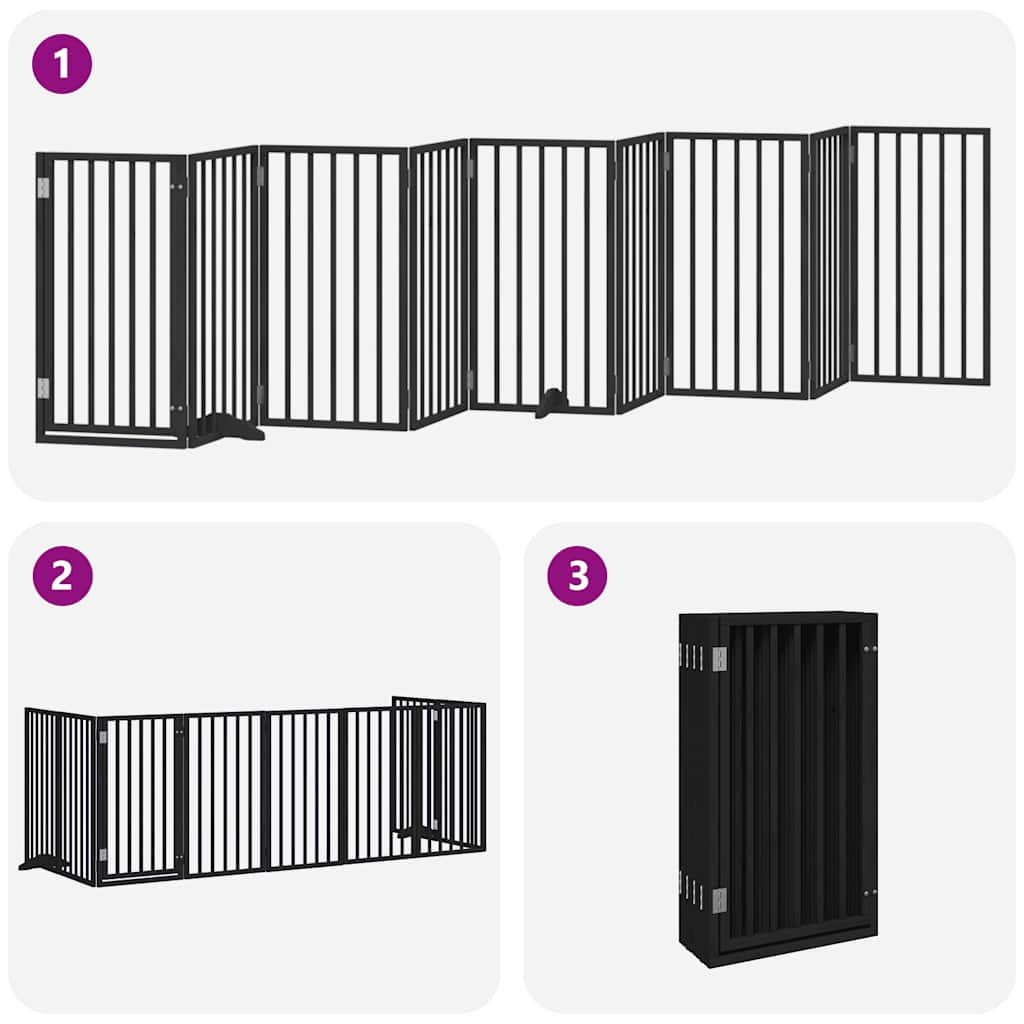 vidaXL Dog Gate with Door Foldable 9 Panels Black 450 cm Poplar Wood