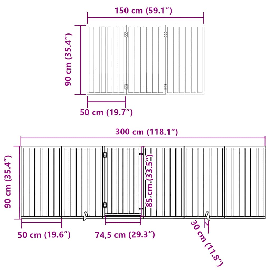 vidaXL Dog Gate with Door Foldable 9 Panels Black 450 cm Poplar Wood