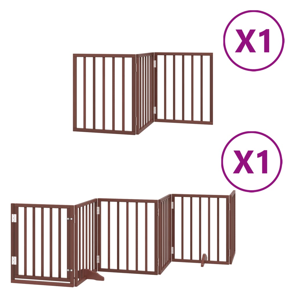 vidaXL Dog Gate with Door Foldable 9 Panels Brown 450 cm Poplar Wood