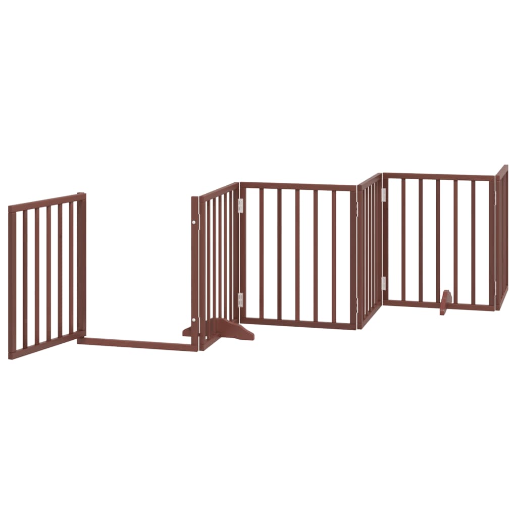 vidaXL Dog Gate with Door Foldable 9 Panels Brown 450 cm Poplar Wood