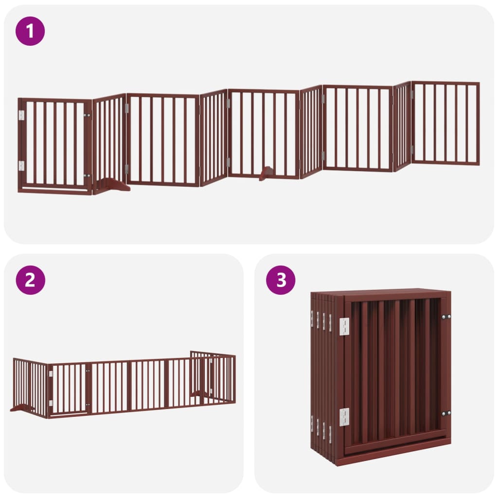 vidaXL Dog Gate with Door Foldable 9 Panels Brown 450 cm Poplar Wood