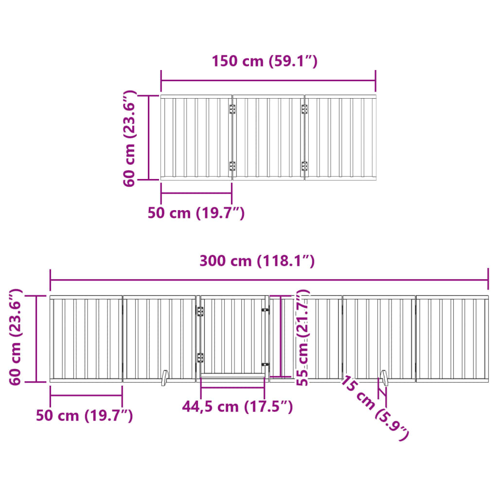 vidaXL Dog Gate with Door Foldable 9 Panels Brown 450 cm Poplar Wood