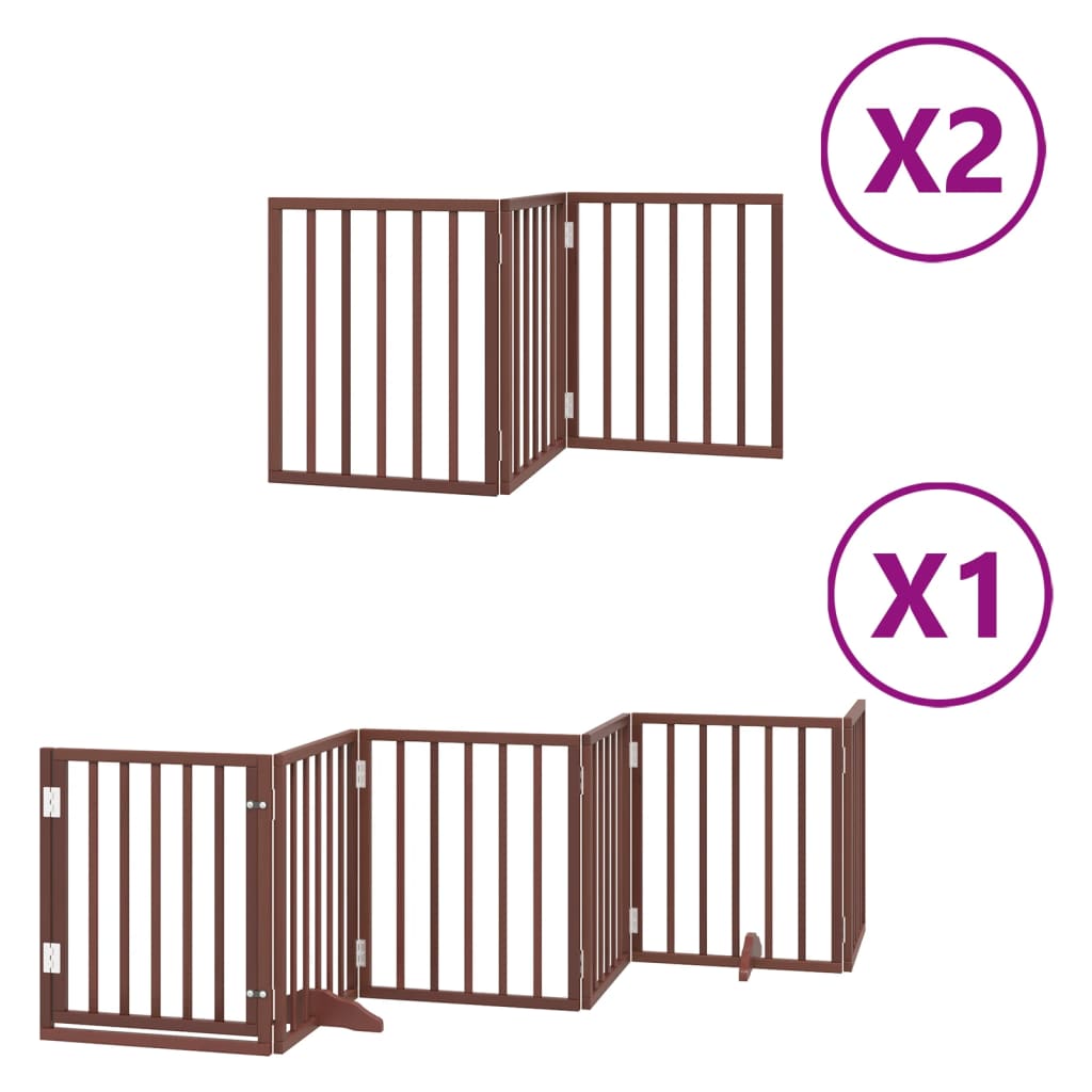 vidaXL Dog Gate with Door Foldable 12 Panels Brown 600 cm Poplar Wood