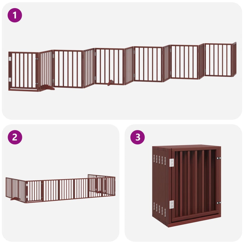 vidaXL Dog Gate with Door Foldable 12 Panels Brown 600 cm Poplar Wood