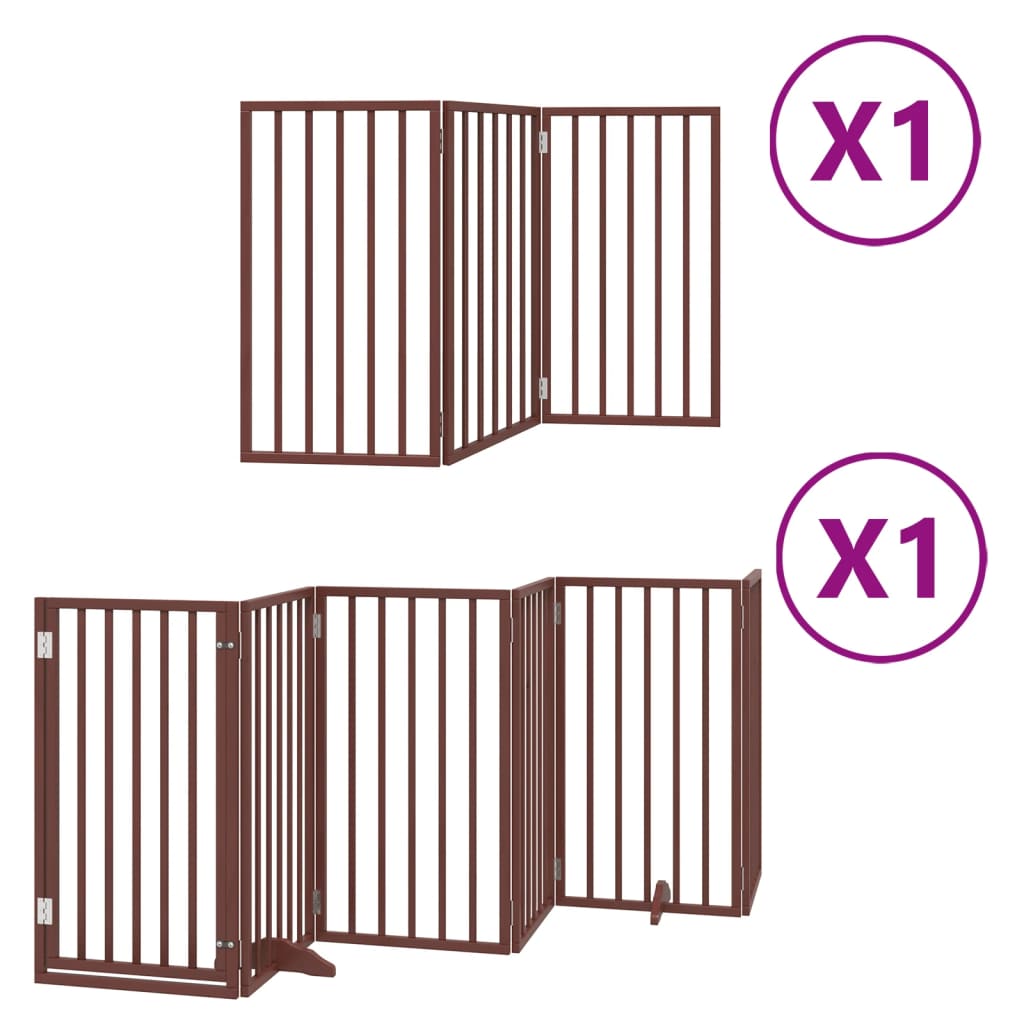 vidaXL Dog Gate with Door Foldable 9 Panels Brown 450 cm Poplar Wood