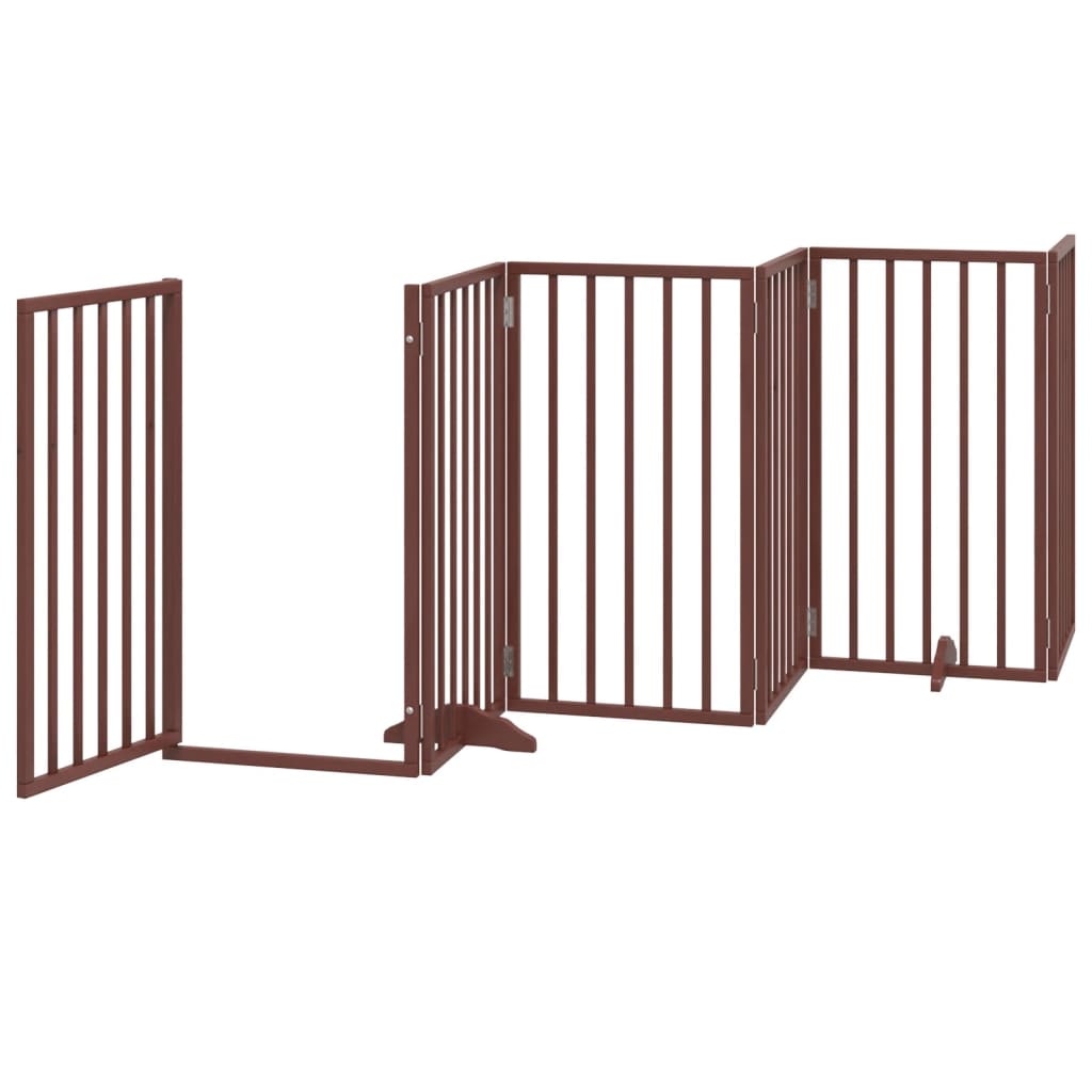 vidaXL Dog Gate with Door Foldable 9 Panels Brown 450 cm Poplar Wood