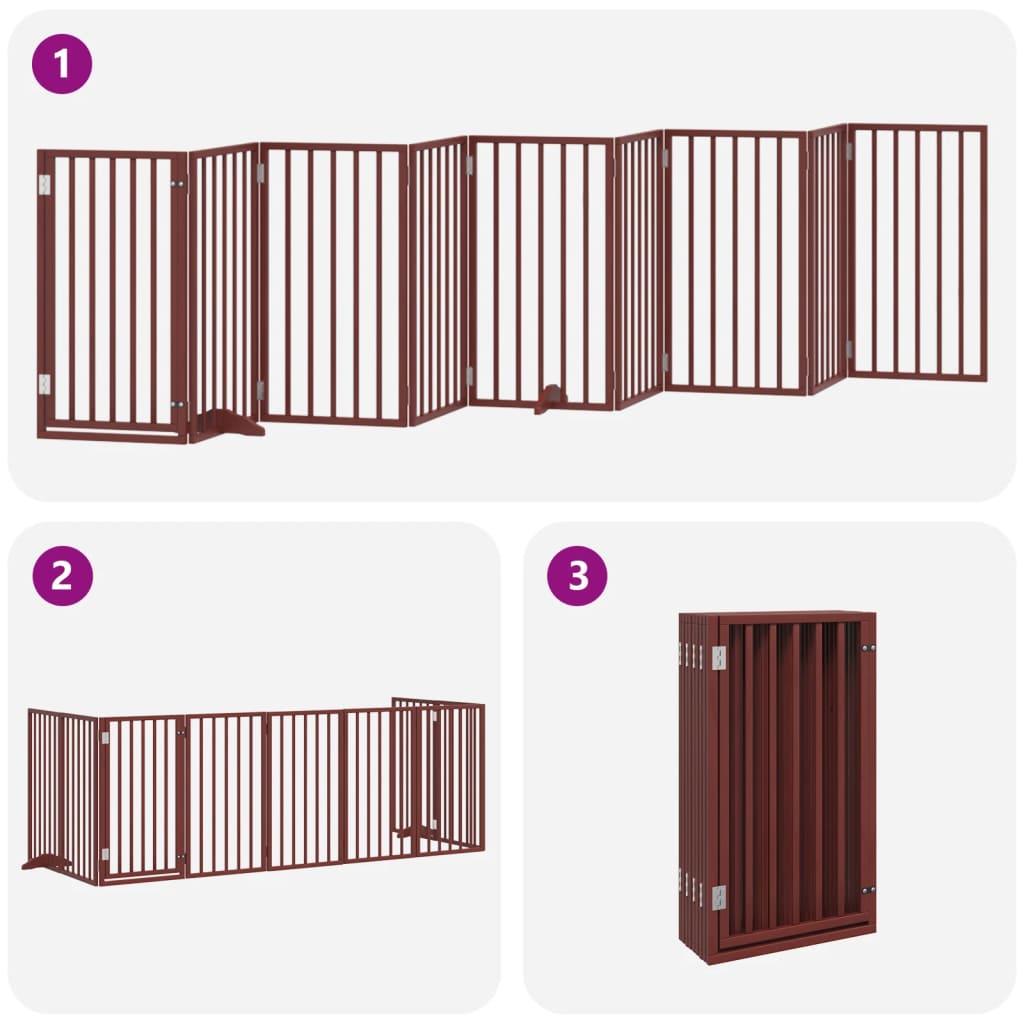 vidaXL Dog Gate with Door Foldable 9 Panels Brown 450 cm Poplar Wood