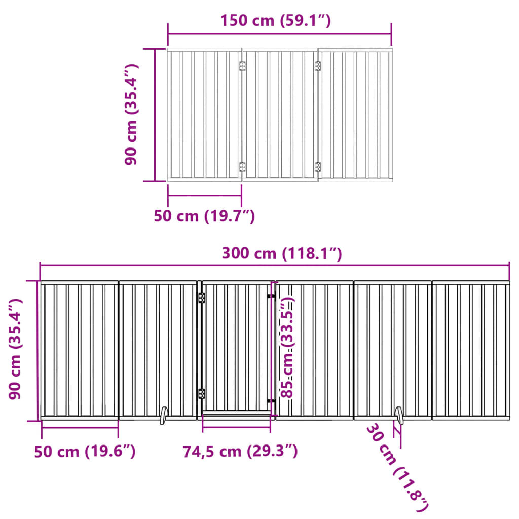 vidaXL Dog Gate with Door Foldable 9 Panels Brown 450 cm Poplar Wood